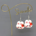 White Bunny Strawberry and Heart Polymer Clay Hook Earrings view 3