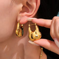 Stainless Steel Hollow Geometric Hoop Earrings Gold Silver Finish view 3