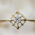 Gold Thin Band Princess Square Openwork Ring Sizes 6 To 10 view 2