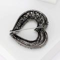 Open Heart Rhinestone Brooch Red Black Gem Crystal Pin view 3
