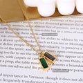 Gold Dual Baguette Green Black Zircon Pendant Necklace view 2