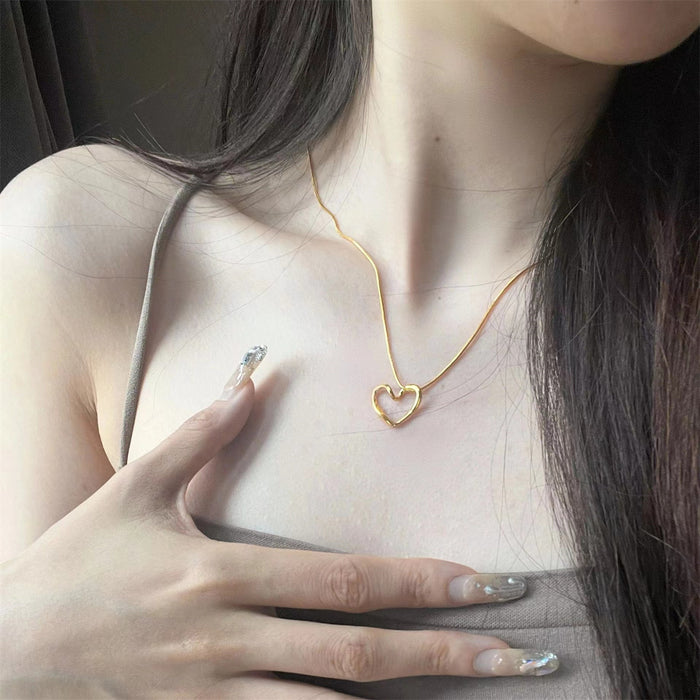 Twisted Open Heart Pendant Necklace on Fine Gold Tone Chain