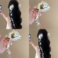 White Floral Lace Duckbill Hair Clip With Long Pearl Like Tassels view 1