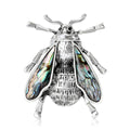 Silver Bee Brooch Abalone Shell Wings Textured Metal Pin view 1