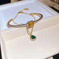 Square Yellow Crystal Green Teardrop Cuff Bracelets view 7