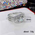 Oval Halo Crystal Ring with Triple Row Silver Tone Band view 5