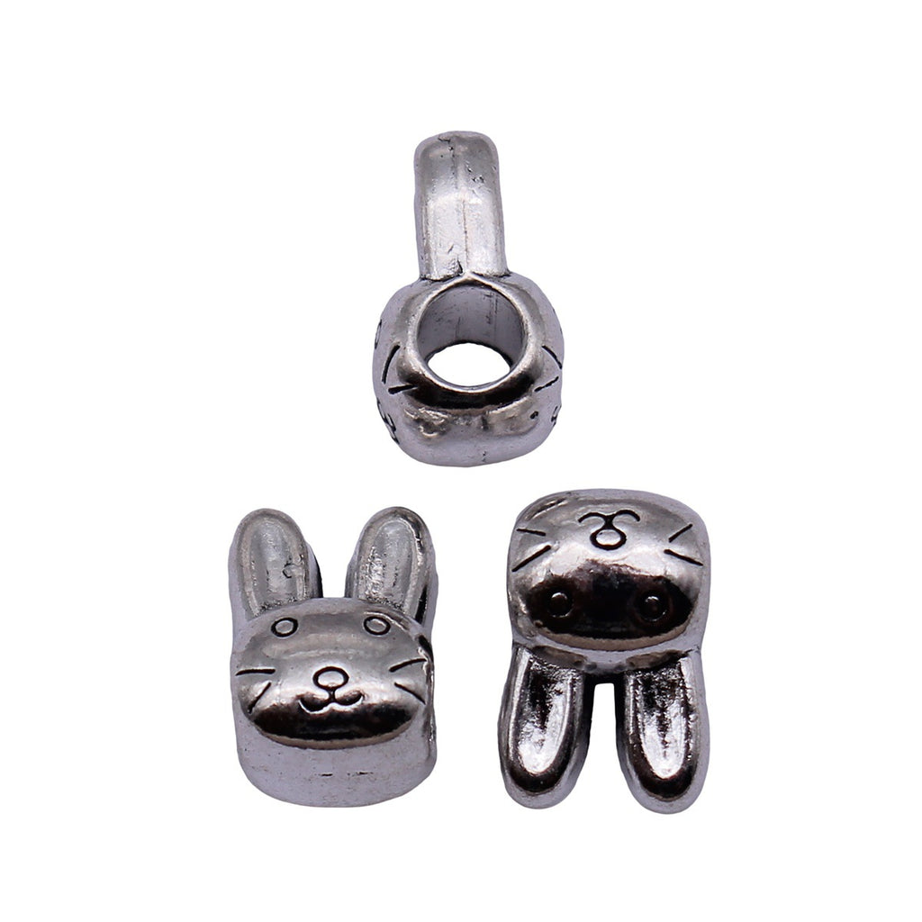 13x8.8x7.9mm 2.2g Antique Silver Zinc Alloy Rabbit Head Large Hole Double Sided Beads for Bracelet Jewelry Making