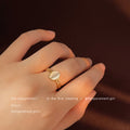 Gold Tone White Oval Cat Eye Clear Stone Adjustable Open Ring view 3