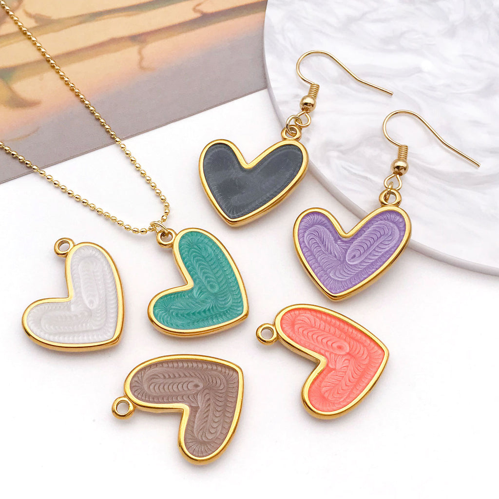 Stainless Steel Color Enamel Heart Charm Pendant for DIY Earrings Necklace
