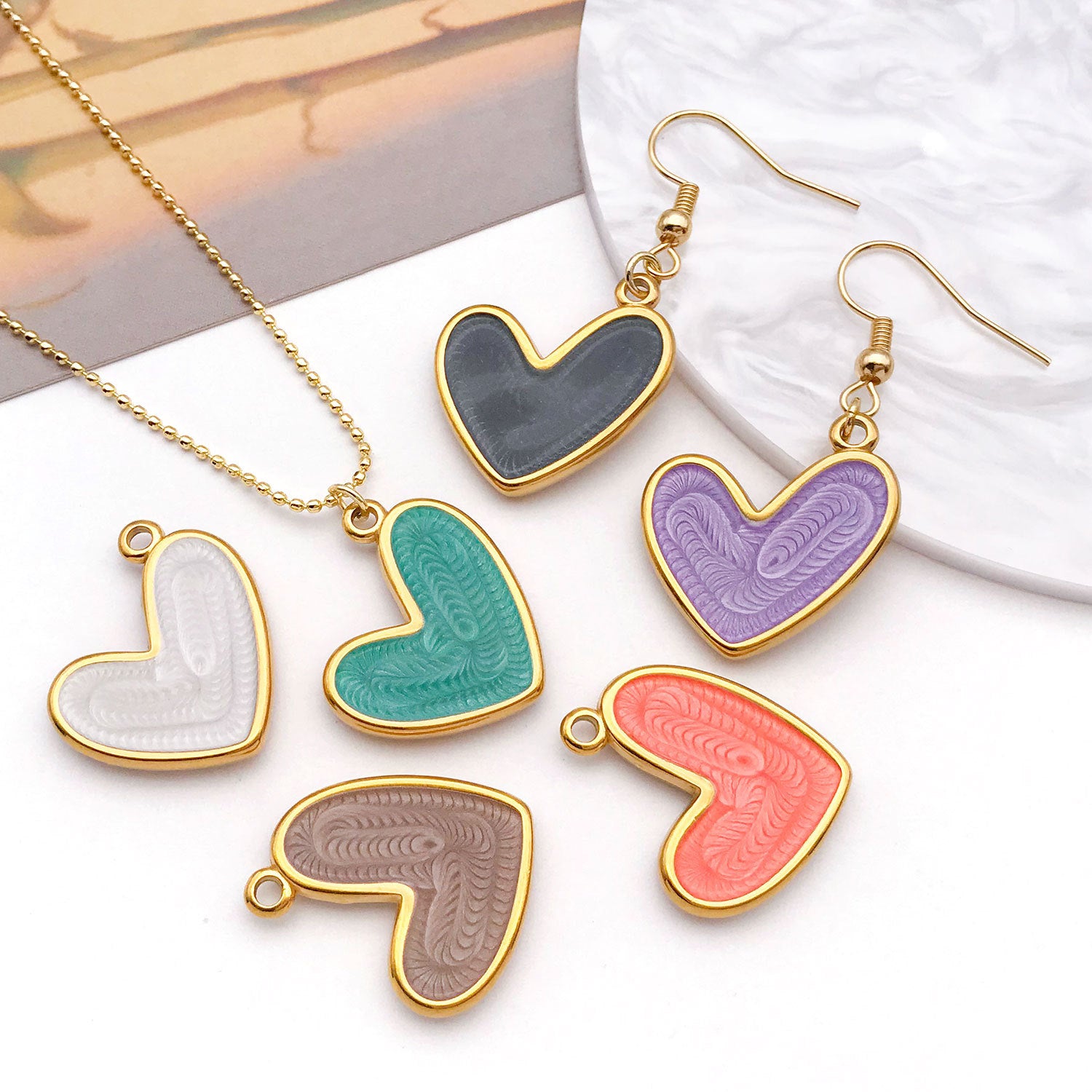 Stainless Steel Color Enamel Heart Charm Pendant for DIY Earrings Necklace