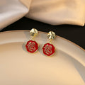 Gold Tone Dragon Character Drop Earrings Red Black Enamel view 4
