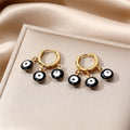 Gold Tone Triple Evil Eye Bead Huggie Drop Earrings in Five Colors view 7