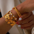 Open Cuff Bangles Flower Pearl Wave Triple Band Gold Steel view 1