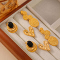 Textured Heart Fan Black Stone And Stacked Disc Drop Earrings view 2