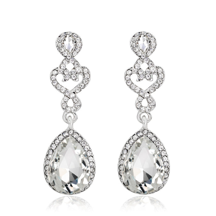 Silver Tone Crystal Teardrop Halo Crystal Two Designs Metal Dangle Earrings