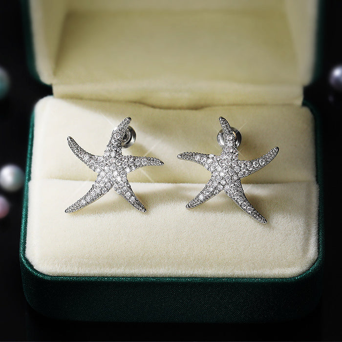 Silver-Tone Pavé Crystal Starfish Stud Earrings Jewelry