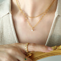 Gold Double Layer Necklace Oval Link Chain CZ Pendant view 4