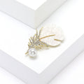 White Shell Effect Leaf Brooch With Crystal Fern and Pearl view 2