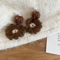 Crochet Flower Drop Earrings in White Brown and Red view 7