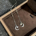 Moon and Star Threader Earrings in Silver Tone Jewelry view 2