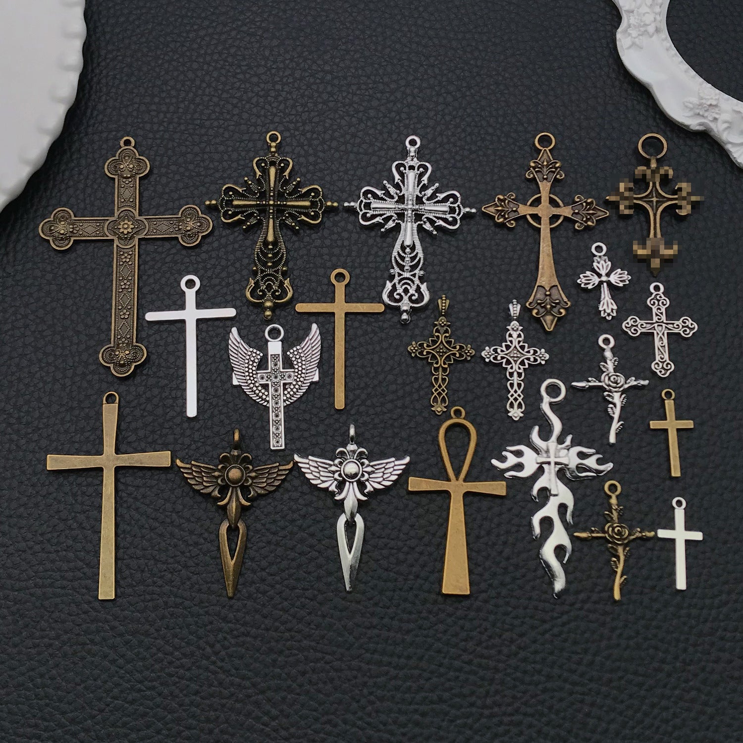 Antique Silver Zinc Alloy Cross Rose Charm Pendant for DIY Keychain Necklace Bracelet Jewelry
