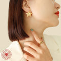 Textured Five Point Star Stud Earrings Gold Steel Metal view 4