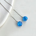 Blue Crackle Glass Sphere Threader Earrings Silver Tone view 4