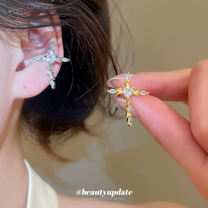 Crystal Cross Ear Cuff Clips in Gold and Silver Tones