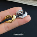 Sculpted Feather Single Ear Cuff in Gold and Silver Tones view 2