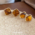 Amber Brown Resin Stud Earrings In Two Shapes Jewelry view 3