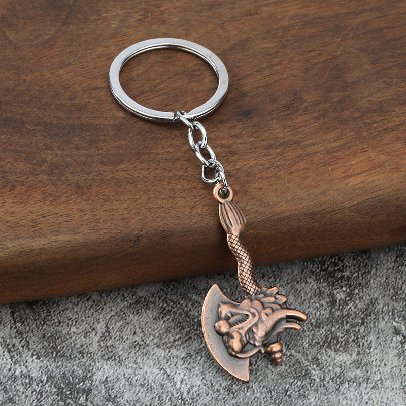 Vintage Dragon Axe Metal Keychain for Bag Charm and Car Key Ring