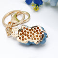 Red Enamel Pixiu Keychain with Gold Tone Scrollwork and Crystal Detail view 4
