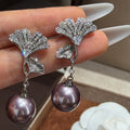 Crystal Ginkgo Leaf and Pearl Drop Stud Earrings Fashion Jewelry view 1