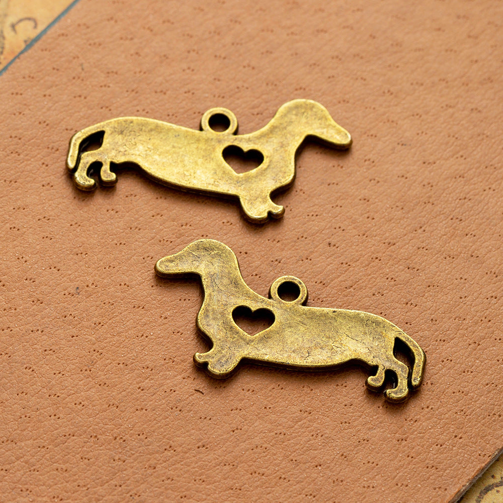 Vintage Punk Alloy Dog Heart Charm Pendant 33x18mm