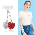 Two Heart Rhinestone Chain Brooch Decorative Lapel Pin view 4