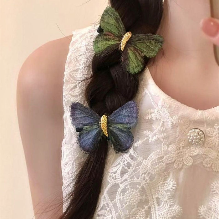 Knit Mesh Butterfly Duckbill Hair Clips Green Blue