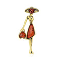 Stylized Lady Brooch with Amber Dress in Gold or Silver view 1