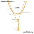 Layered Chain Necklace Bean Pendant Bar Drop Gold Steel Metal view 7