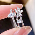 Silver Tone Double Layer Flower Marquise CZ Finger Ring view 3