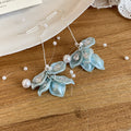 Pastel Floral Petal Drop Earrings with Pearl Accents view 8