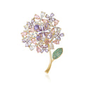 Pastel Crystal Hydrangea Brooch with Green Leaf Decorative Metal Pin view 1
