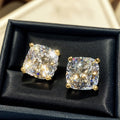 Gold Tone Square Colored Stone Stud Earrings Five Colors view 3