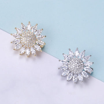 Small Marquise Crystal Sunflower Brooch in Gold or Silver Tone