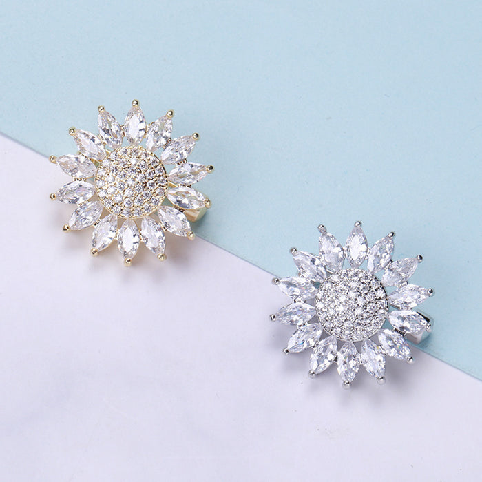 Small Marquise Crystal Sunflower Brooch in Gold or Silver Tone