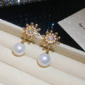 Crystal Flower and Pearl Drop Stud Earrings in Two Colors view 6