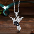 Silver Tone Flying Bird Black Teardrop Pendant Necklace view 3