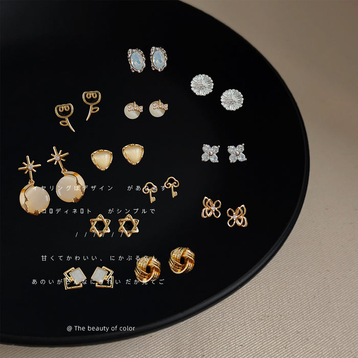 Mini Stud Earring Collection Cat Eye Opal Crystal Styles