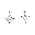 Silver-Tone Aged Winged Heart Lock Key Drop Stud Earrings view 5