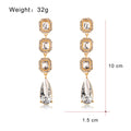 Green Gold Tone Green Emerald Column Openwork Crystal Four Designs Metal Dangle Earrings view 2