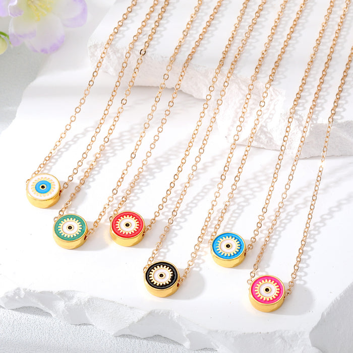 Gold Tone Small Round Enamel Evil Eye Pendant Necklaces